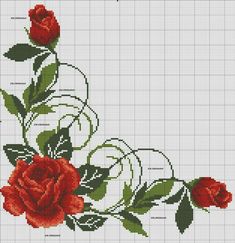 a cross stitch pattern with red roses on it