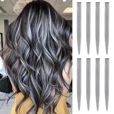 Black And Grey Hair Short, Pink Grey Hair, Hair Volume Clips, Silver Hair Extensions, Blonde Highlights On Dark Hair, Hair Highlights And Lowlights, Hair Color Underneath, Peekaboo Hair, Grey Hair Inspiration