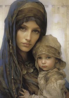 a painting of a woman holding a child