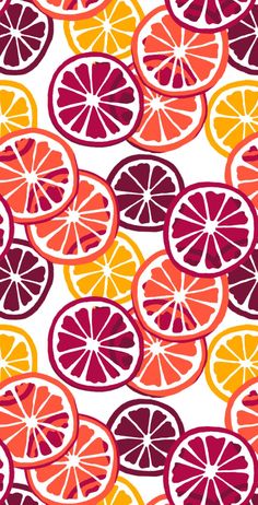 an orange and grapefruit pattern is shown in red, yellow and purple colors