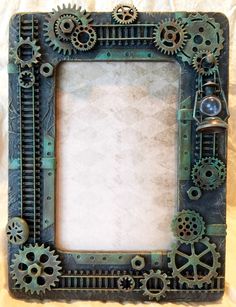 an old metal frame with gears on it