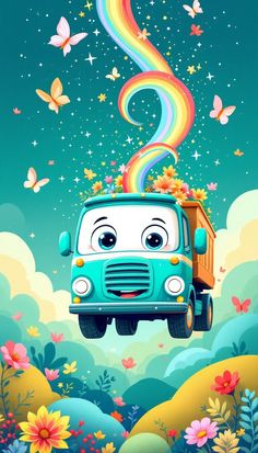 Magical #Truck Adventure: A cheerful blue #truck soars through a #magical sky, leaving trails of #rainbow magic among #butterflies and flowers #truck #rainbow #magical #whimsical #butterflies #aiart #aiphoto #stockcake ⬇️ Download and 📝 Prompt 👉 https://stockcake.com/i/magical-truck-adventure_1651826_1202011".