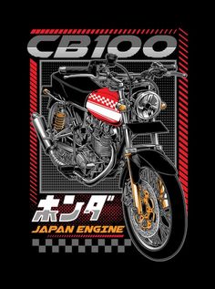 an image of a motorcycle with the words japan engine written in english and japanese on it