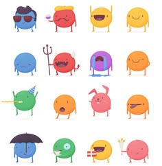 an assortment of cartoon characters with different expressions on their faces and hands, including one holding an umbrella