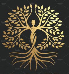 gold tree logo on black background