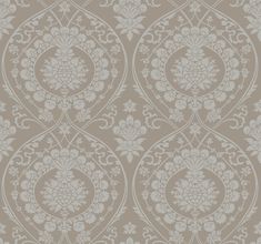 a wallpaper pattern with an ornate design in grey and white colors on a beige background