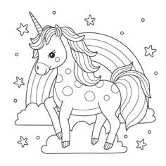 a unicorn with stars and clouds in the background