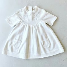 Milan White Pointelle & Pocket Sweater Knit Baby Dress - Etsy White Sweater Outfit, Dove White, Knit Baby Dress, Knit Baby Sweaters, Pocket Sweater, Pointelle Knit, Organic Baby Clothes, American Brand, Natural Baby