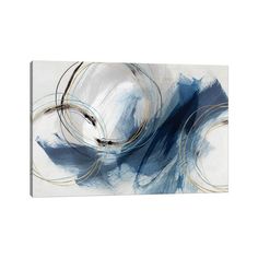 an abstract painting with blue and white colors