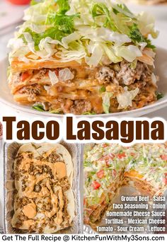 taco lasagna recipe with text overlay