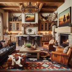 Western Home Decor 🏠 Ideas Western Maximalism, Western House Decor, Western Home Decor Ideas, Western Farmhouse Decor, Southwestern Interior Design, Ranch Home Decor, Southwestern Interior, Western Living Room Decor, Western House