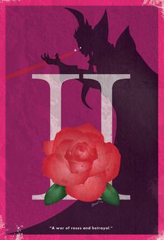 a pink poster with a red rose in front of a purple background and an image of a