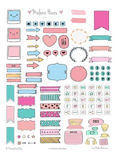 a bunch of stickers with different shapes and colors