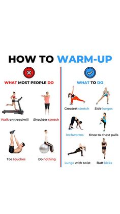 an exercise poster with the words how to warm up and what people do