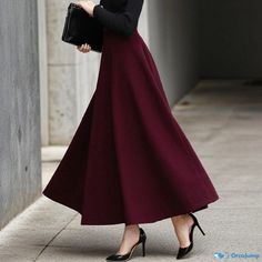 Orcajump - Womens Thickened High-Waisted A-line Skirt with Umbrella Hem - Midi-Length What A Girl Wants, Types Of Skirts, Wine Red, A Line Skirt, A Line Skirts, Midi Length, Umbrella, A Line, High Waisted