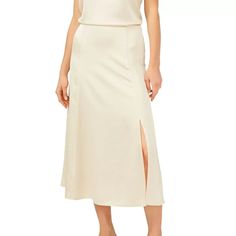 1357) 1.State Seamed Midi Skirt Cream Sz: 12 Satin Midi Skirt, Slip Skirt, Skirts Online, Women Skirts Midi, Buy 1, Skirt Length, A Line Skirts, Side Zipper, High Waisted Skirt