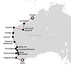 a map showing the route for australia's most popular destinations, including port hedl and