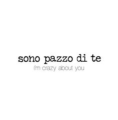 the words are written in black and white on a white background that says, sono pazzo di te i'm crazy about you