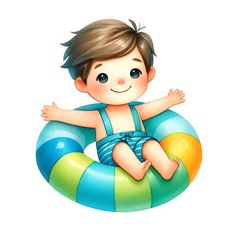 a baby sitting on top of an inflatable pool float with his arms out