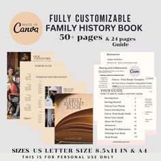 the family history book is on display in front of a gray background with text that reads,