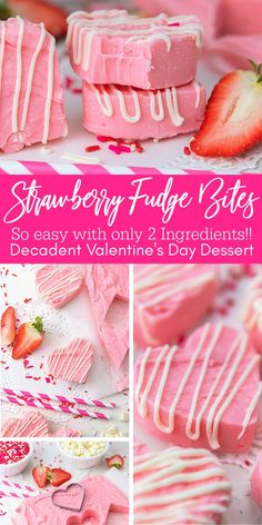 2 Ingredient Strawberry Fudge Bites Valentine’s Day Candy Recipes, Valentine’s Day Fudge, Valentine Day Dessert Ideas Easy Recipes, Valentine’s Day Brownies, Valentines Treat Ideas, Valentines Day Treats To Sell, Valentine Fudge, Valentines Day Goodies, Easy Valentines Day Treats