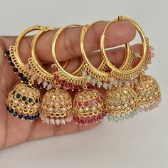 Gold plated polki Hoop Earrings/Bali Jhumkas/Traditional ethnic earrings/Trendy earrings/Statement earrings/Bridal jewelry/Pakistani/Punjabi Product Weight = 20 grams Height = 63 mm || Width = 22 mm Classic Jhumki Antique Earring This is 100% Handmade jewelry. So Color, shades, texture displayed may slightly vary from the actual product due to digital image limitations. We request you to consider these minor variations. Please expect the possibility of some slight imperfections when buying hand Luxury Kundan Jhumkas, Cheap Chandbali Hoop Earrings For Festive Occasions, Luxury Round Bridal Earrings With Meenakari, Luxury Elegant Festive Jhumkas, Luxury Bollywood Earrings For Navratri, Traditional Round Hoop Earrings For Diwali, Bollywood Chandbali Hoop Earrings For Celebration, Bollywood Style Chandbali Hoop Earrings For Celebration, Traditional Hoop Earrings With Cutdana For Celebrations