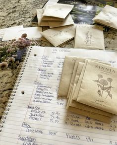 several pieces of paper sitting on top of a counter