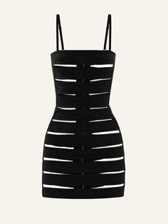 Step into the spotlight with our latest sensation – the Borderline dress. This mini dress boasts edgy horizontal cuts all over, making it a head-turner. The distinctive design adds a touch of boldness, ensuring you not only look but feel confident and comfortable. Unleash your style with this brand-new essential. Black See Thru Dress, Black Rubber Band, Black Tube Dress, Slippers Outfit, Extreme Fashion, Clothes Items, High Fashion Outfits, Slow Fashion Brands, Mood Board Fashion