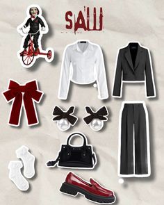 an assortment of clothing and accessories are displayed on a piece of paper that says salu