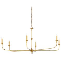 a brass chandelier with five lights hanging from the ceiling and four candles on each end