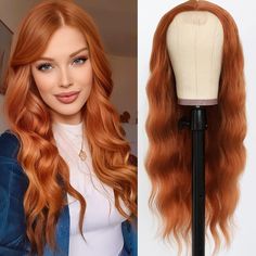 PRICES MAY VARY. Details: 24inch, Ginger Orange Color, Natural Looking Lace Frontal. Feature: Soft and Smooth Heat Resistant Synthetic Fiber Hair up to 350°F - 370°F. Use occasion:Dressing Up to comiccon, cosplay show, halloween, costume party,anime show, cosplay event and daily use and any other occasion. Quality: The material of wigs is Japanese silk ,smooth and soft heat resistant synthetic fiber make the wigs not easily tangle and hair loss. Service: 24 Hours Online Service,After- s Service Short Sew In Hairstyles, Red Wigs, Wig Stand, Best Wigs, Copper Red, Hair Replacement, Body Wave Wig, Lace Closure Wig, Hair Density