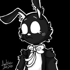 a black and white drawing of a rabbit wearing a suit with a bow on it's head