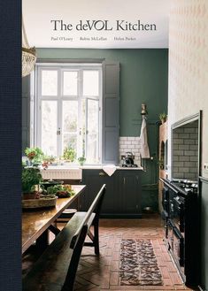 an image of a kitchen setting with green walls and wood flooring on the cover