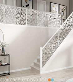 the stairs are decorated with white laser cut screens