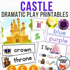 castle dramatic play printables for kids to practice their words and spelling with pictures