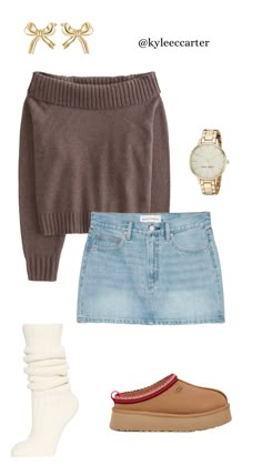 Winter Bday Outfits, Mini Skirt Outfit Casual, Denim Mini Skirt Outfit, Skirt Outfit Casual, Outfit Ideas School, Ahs Style, Bday Outfits, Mini Skirt Outfit, Fall 2024 Fashion