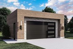 a two car garage is shown in this rendering