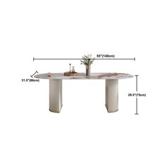 the table is shown with measurements for each side and center piece on it's pedestal