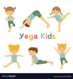 a group of kids doing yoga poses with the words'yoga kids'above them