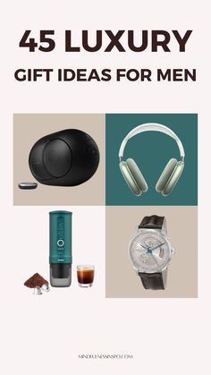 45 luxury gift ideas for men featuring Devialet wireless Bluetooth speaker, Apple Airpods Max, Outin portable self-heating espresso maker, Hamilton Jazzmaster watch and more luxury gifts for him in the gift guide on mindfulnessinspo.com Unique Birthday Gifts For Husband, Christmas Gifts For Guys, Gifts For Boyfriend Unique, Cool Christmas Gifts