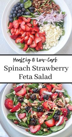 healthy and low carb spinach strawberry feta salad