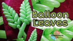 balloon leaves in green and pink colors with the words balloon leaves on it's side