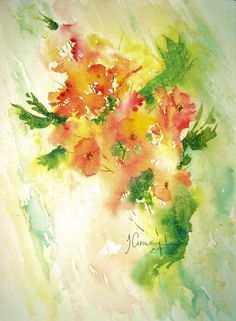 watercolor painting of orange and yellow flowers