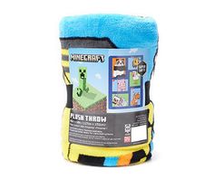 the minecraft plush throw blanket is blue and yellow