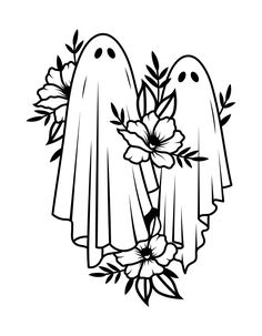 two ghost standing next to each other with flowers