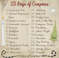 the 25 days of crepmas is on display in front of an old paper