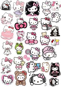 an assortment of hello kitty stickers on a white background