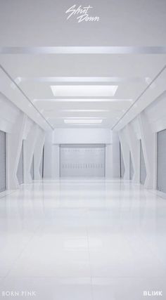 an empty room with white walls and floors is seen in this image from the album born pink