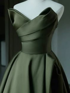 Wholesa A-Line V Neck Satin Formal Dress Long Prom Dress Olive Green Prom Dress, Green Long Prom Dress, Green Satin Prom Dress, Prom Dress Green, Chic Updo, Satin Formal Dress, Green Homecoming Dresses, Green Gown, Satin Short