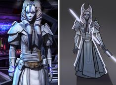 two different views of the same character from star wars, one in grey and one in white